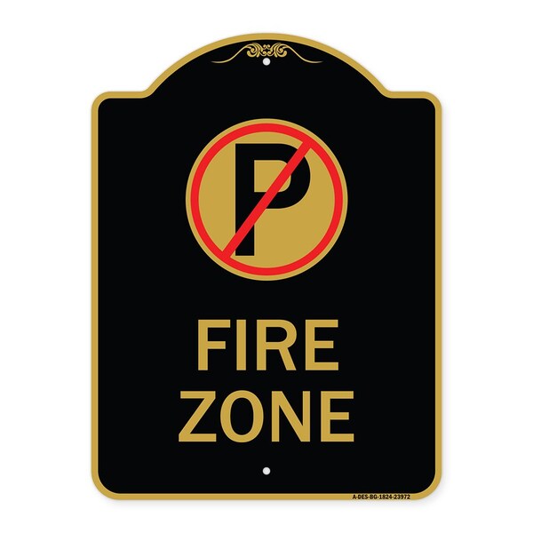 Signmission Designer Series Fire Zone No Parking, Black & Gold Aluminum Sign, 18" x 24", BG-1824-23972 A-DES-BG-1824-23972 - main